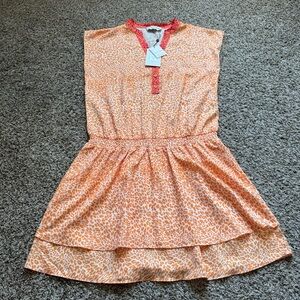 Hale Bob Orange Leopard Ruffle Flutter Cinch Waist Dress Sz Medium NWT